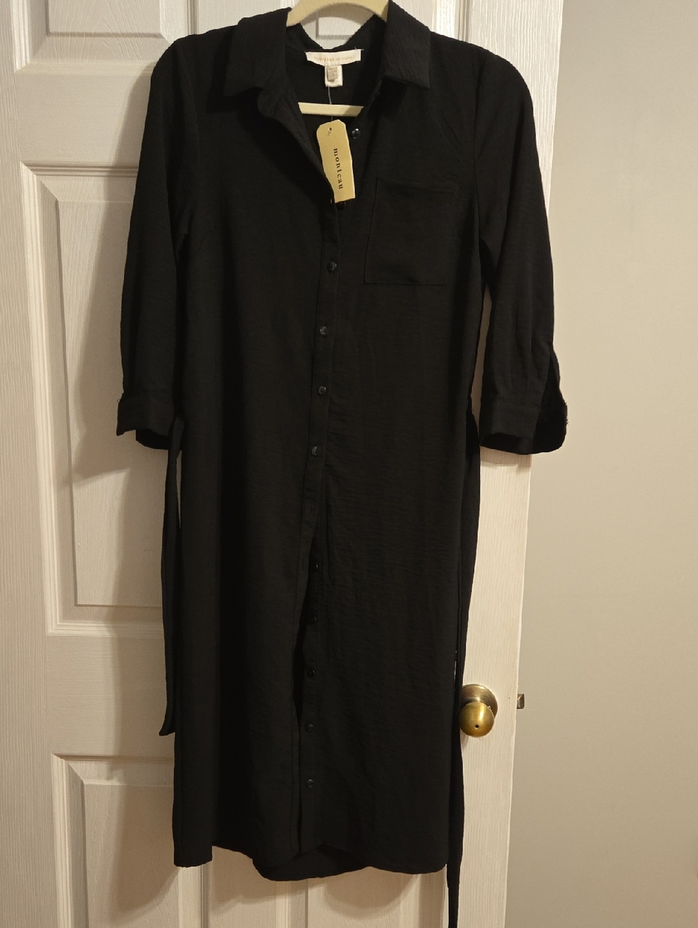Black Button-Front Shirt Dress with Pocket